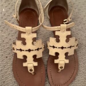 Tory Burch, cream Leather Sandals